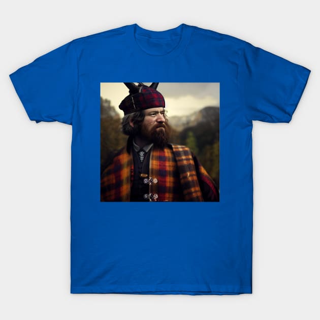 Scottish Highlander in Clan Tartan T-Shirt by Grassroots Green